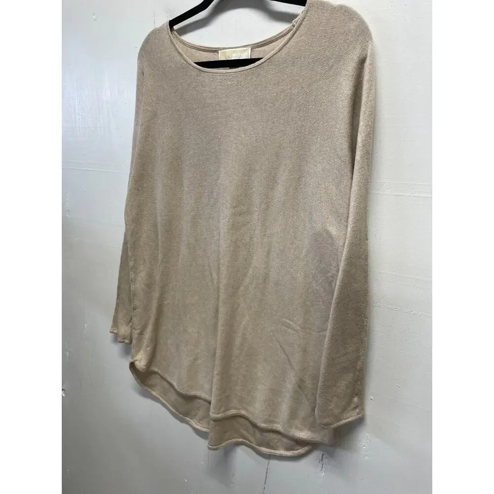 Michael Kors Women's Long Sleeve Beige Knit Sweater High-Low Hem Size Large
